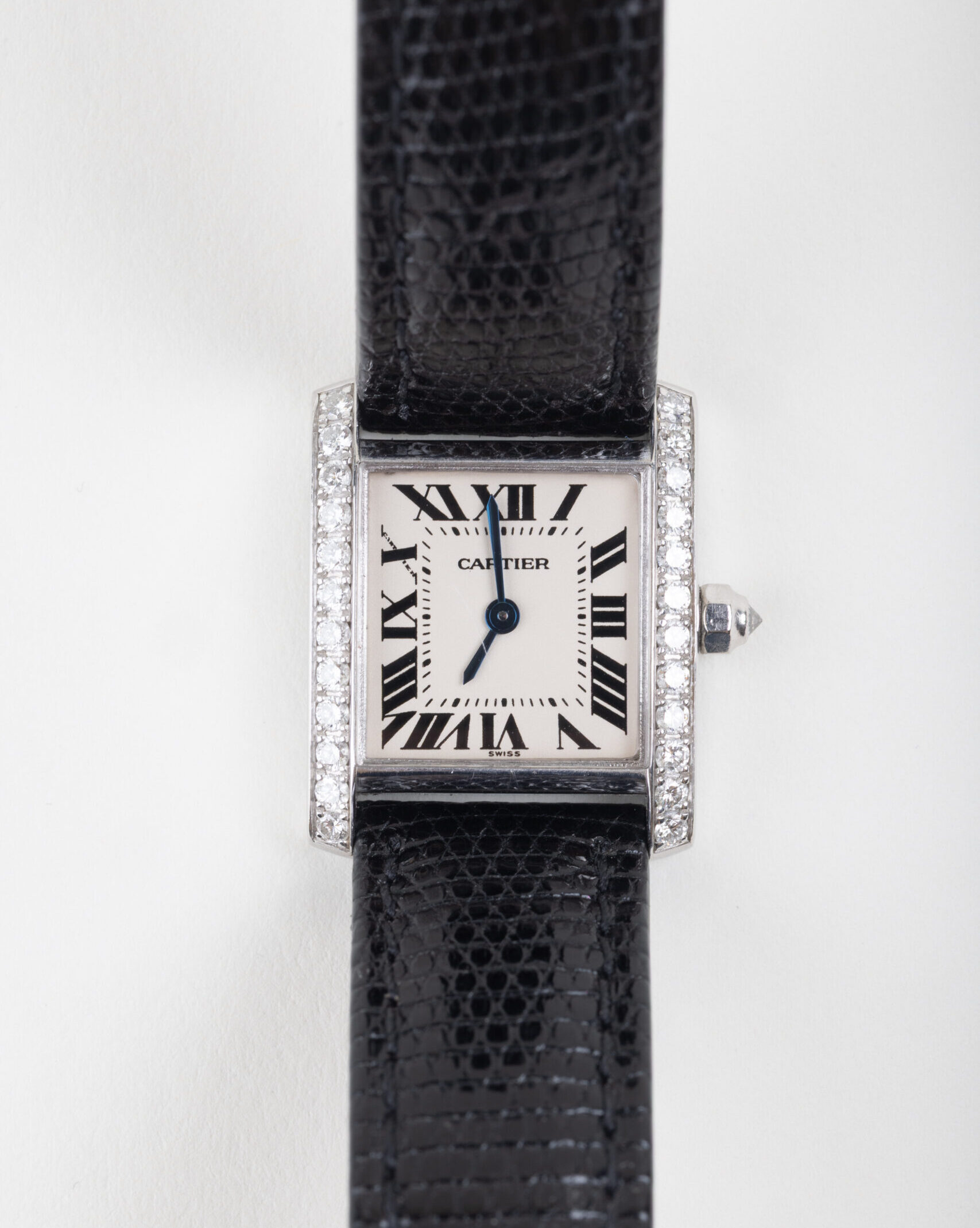 Preowned Cartier Tank White Gold with Diamond Shoulders
