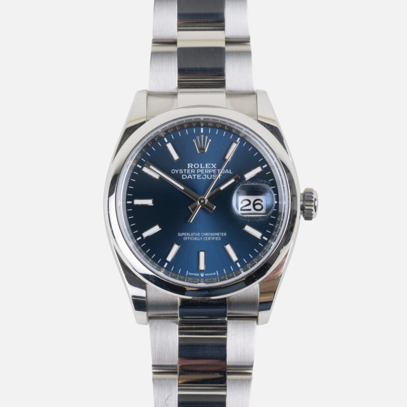 Rolex DateJust 36mm Blue Dial Oyster Bracelet Smooth Bezel