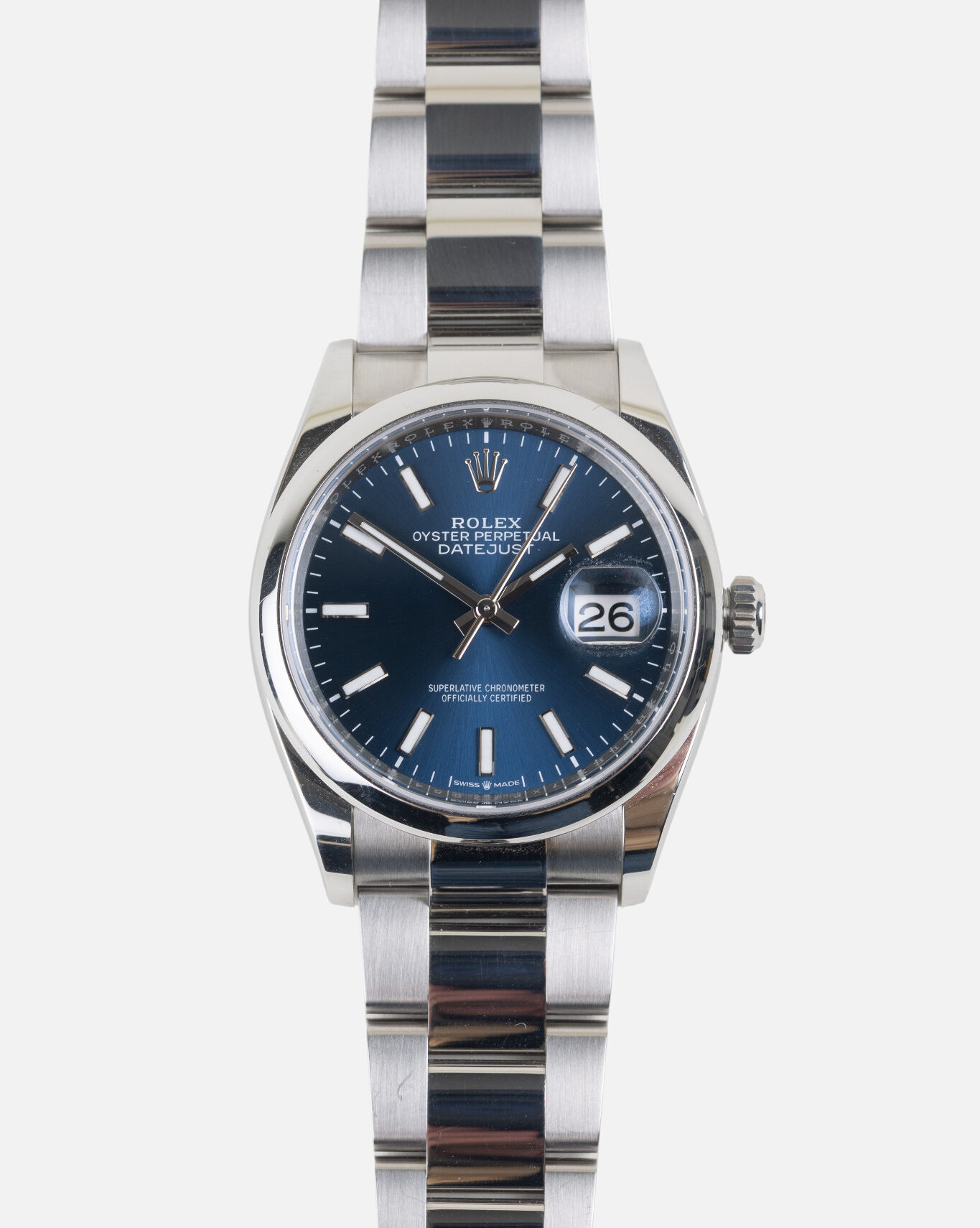 Rolex DateJust 36mm Blue Dial Oyster Bracelet Smooth Bezel