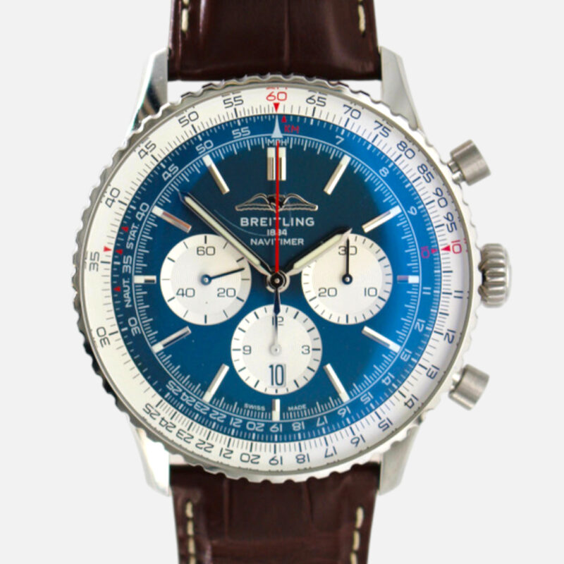 Breitling Navitimer chronograph with blue dial on brown leather strap
