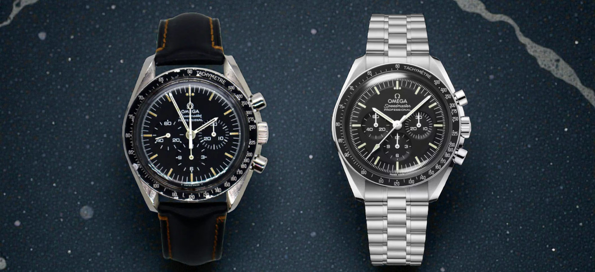 Two Omega Speedmaster Professional 300. One Vintage model from 1972 and a modern preownd version.