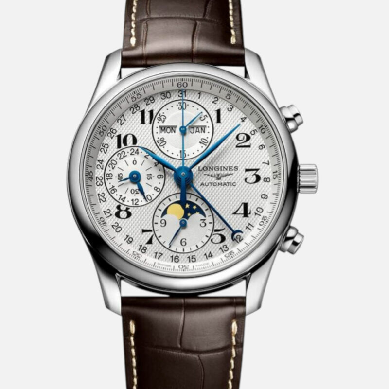 A Longines Chronograph strap watch Silver Dial