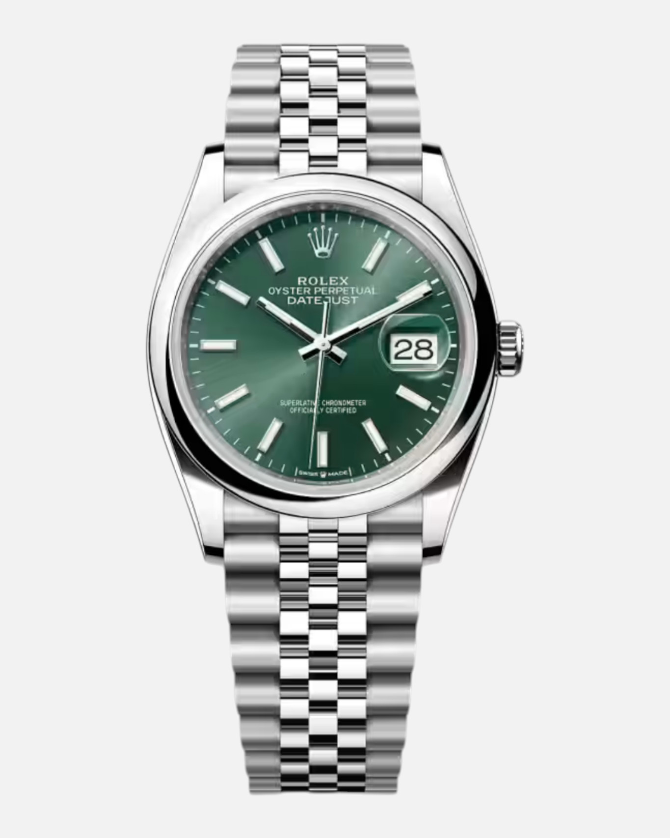 Rolex DateJust 36mm Jubliee Green Dial Baton Markers