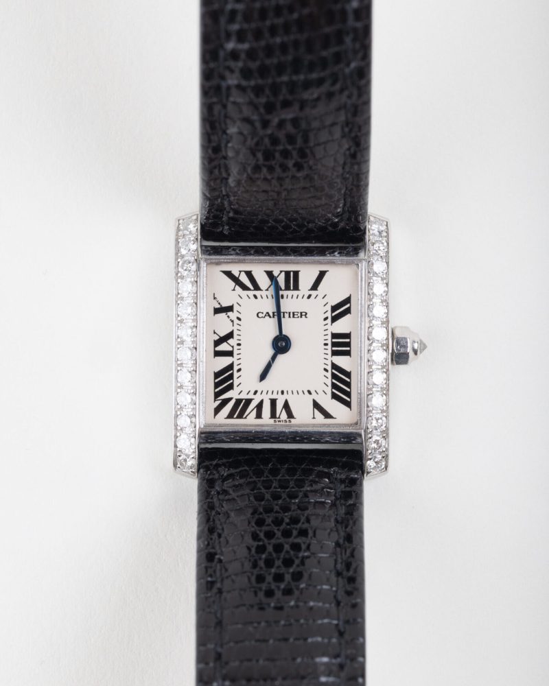 Preowned Cartier Tank White Gold with Diamond Shoulders